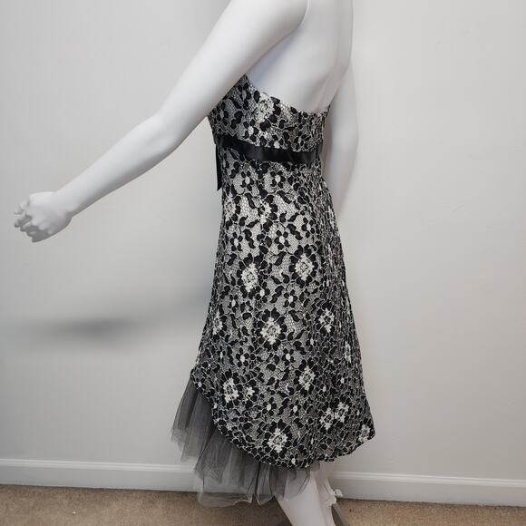 Cache Halter Lace Tulle Dress Size 6 Black Ivory Asymmetric Goth Prom Wedding - Picture 3 of 16